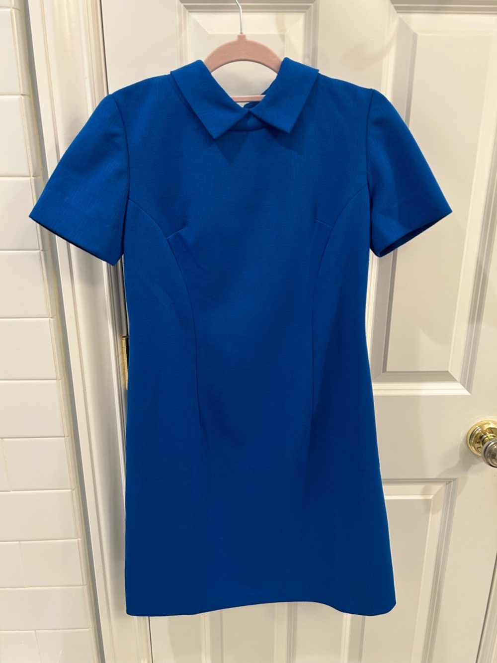 60s Vintage Textured Blue Mini Dress  Flight Attendant Mod Peter Pan Collar S - Picture 2 of 10